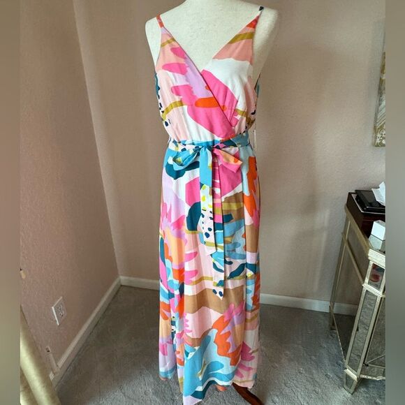 NWT AQUA Floral Print Maxi Dress wrap long summer dress w belt Bloomingdales L - Picture 4 of 15